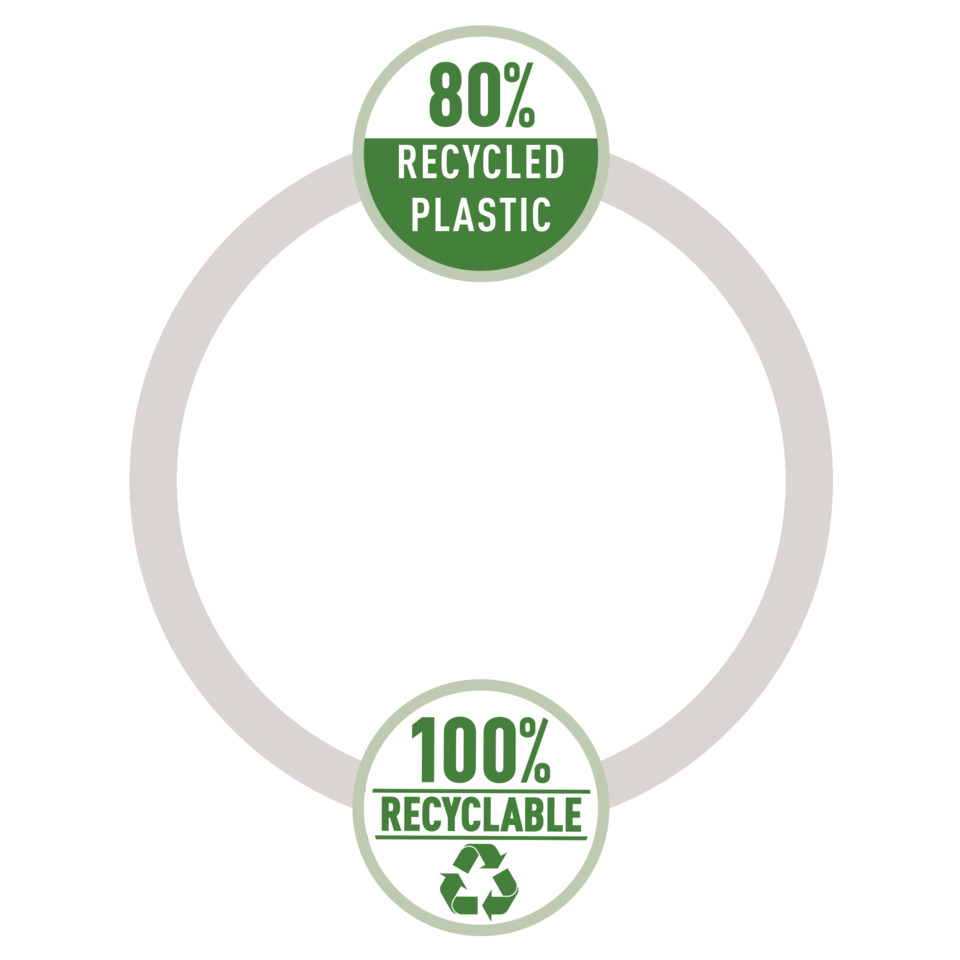 schwarzer Ordner, Dokumentenmappe, Kartenfach, Verschluss Klappe, Innentasche, recycled plastic, 100% recyclable, ring symbol, Öko-Logo, grüne Etikette