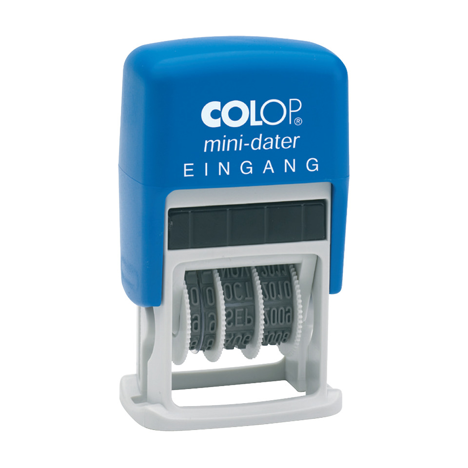 Mini-Stempel, Datenstempel, Schneckenrad, Eingang, Blue stamp