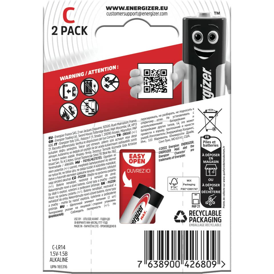 Verpackung, Batterien, Alkaline, 2er-Pack, Energizer