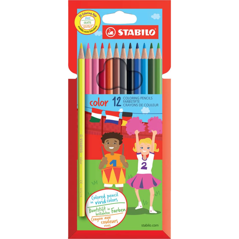 Farbstifte, 12 Farben, Holzstifte, Kinderkunst, Verpackung rot