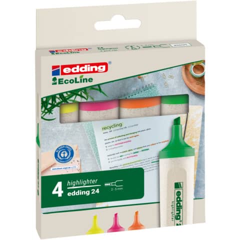 Textmarker EcoLine, 2-5mm, 4 Farben, sortiert EDDING 4-24-4