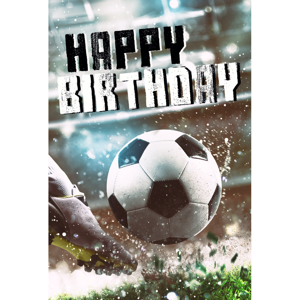 fußball, ball, fußballschuh, spielfeld, birthday card