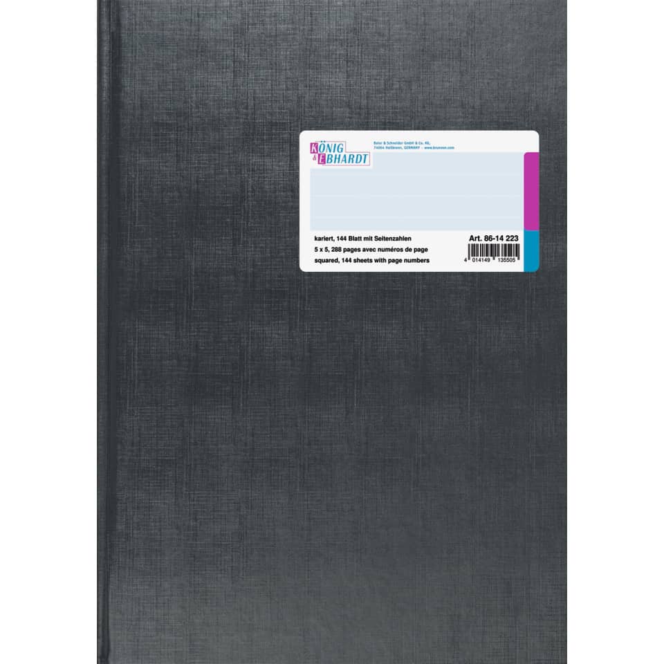 Notizbuch, Linierte Seiten, Schwarz, Hellblaues Etikett, Klebebandetikett