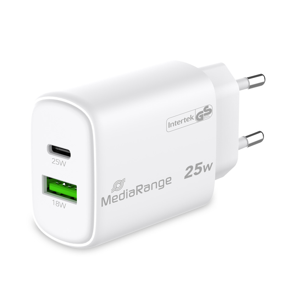 Ladeadapter, USB-C, USB-A, 25W, MediaRange