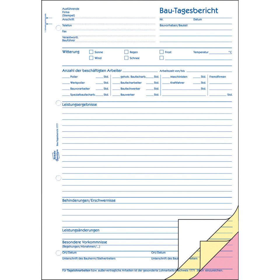 Tagebericht, Baudokument, Arbeitsliste, Formular, Bauzeichnung
