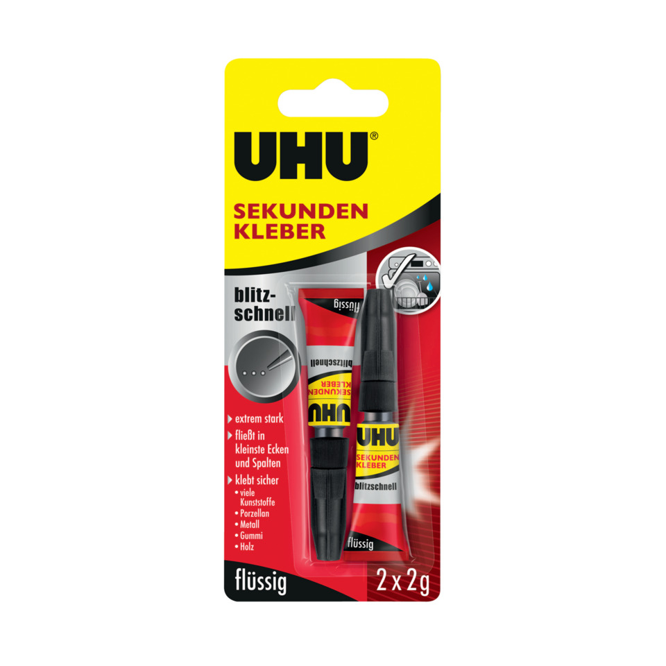 Sekundenkleber, Klebstoff, UHU, flüssig, 2x2g
