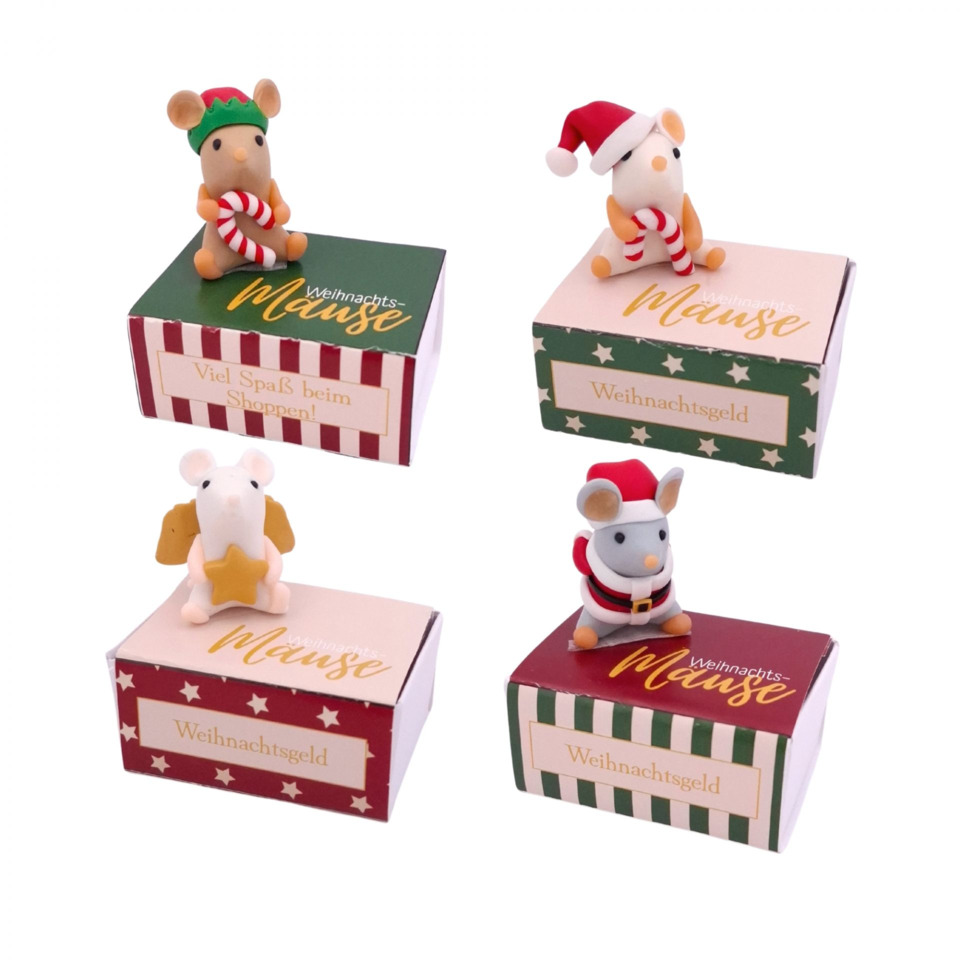 Weihnachtsmause, Maus Figur, Geschenkbox, Weihnachtsdeko, Miniaturfigur