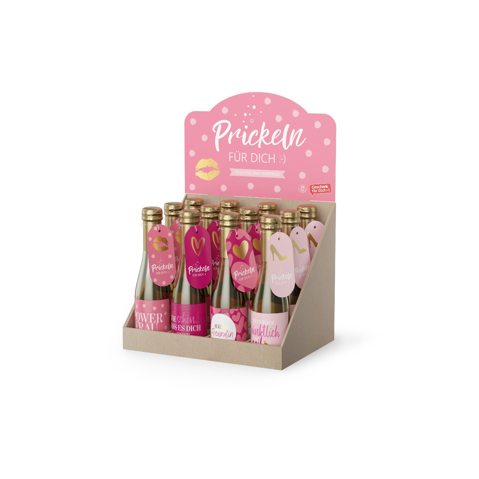 Konfetti-Display, Kleines Flaschen-Set, Rosenquarz, Prickeln, Sekt/Prosecco Geschenkset