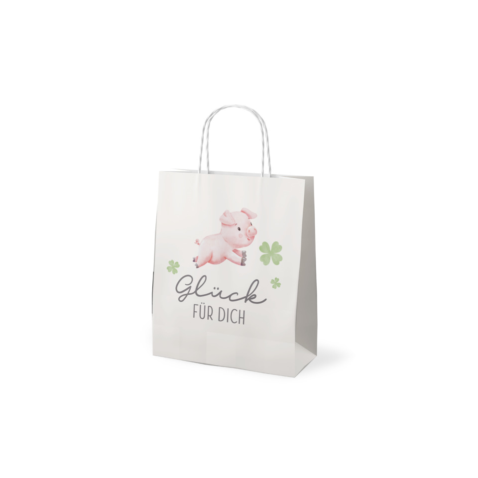 shopper bag, pigs design, pink pig, green clover, glueck fuer dich