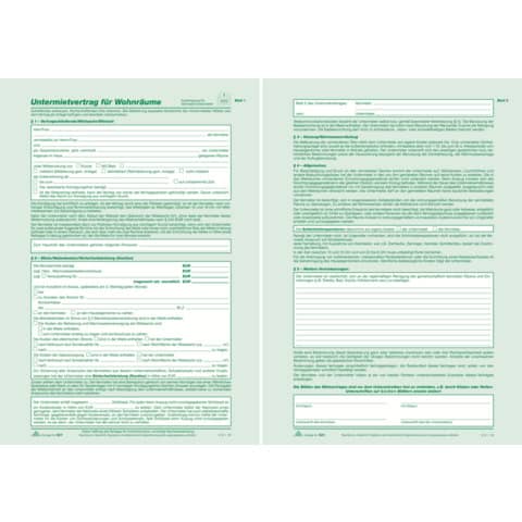 Untermietvertrag für Wohnräume - SD, 2 x 2 Blatt, DIN A4 RNK 521