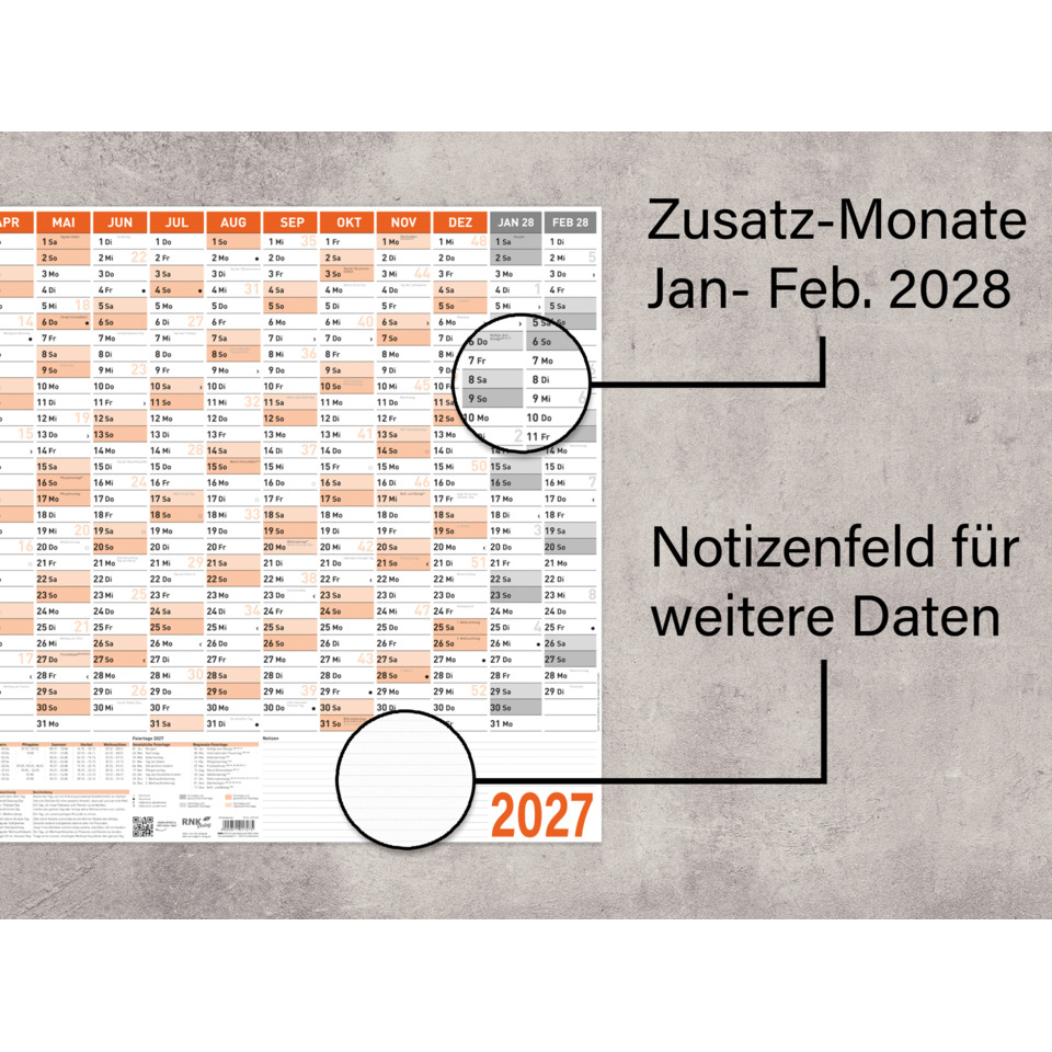 Kalender, Monat, 2027, Notizfeld, Räumliche Darstellung