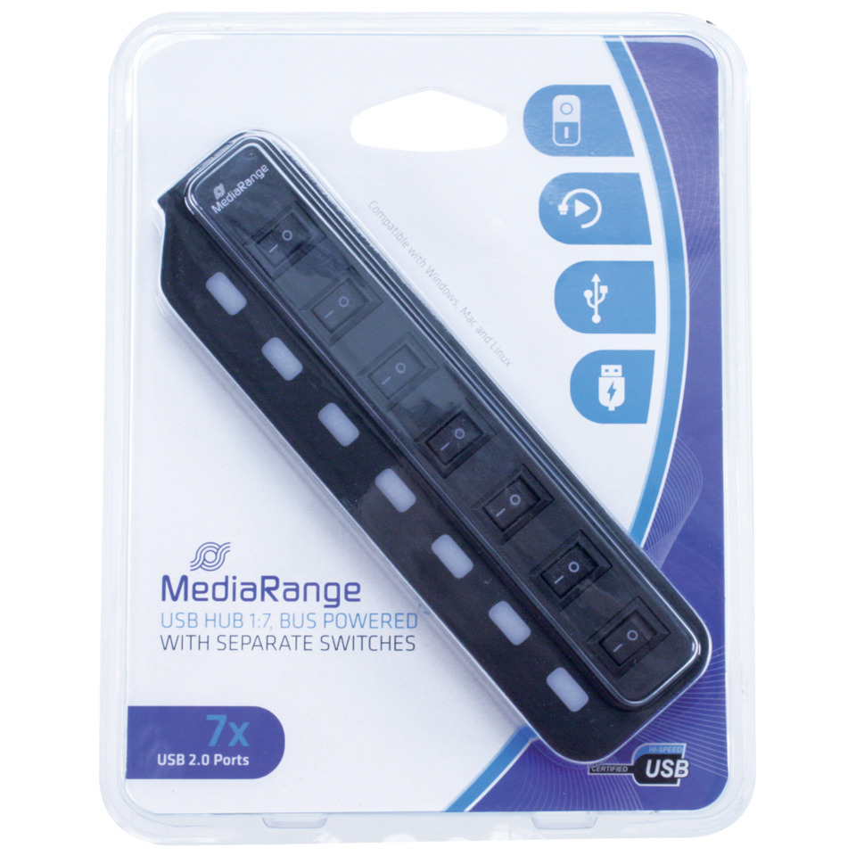 USB-Hub, 5V, 7 Anschlüsse, Schalter, Stromversorgung