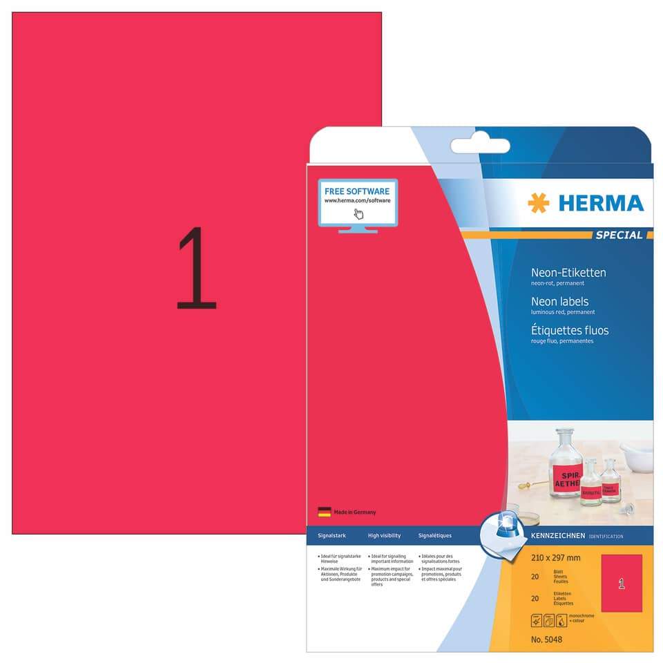 neon labels, label sheets, packaging, office supplies, indicator labels