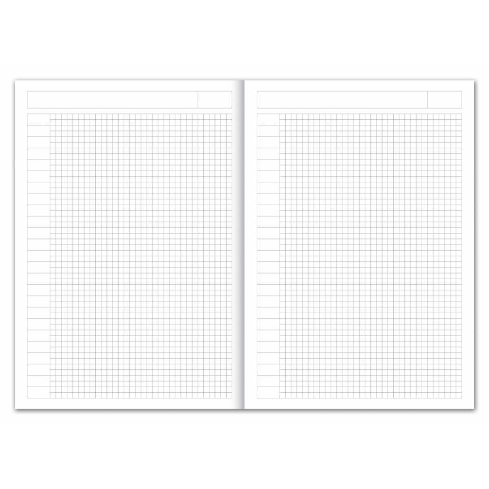 notebook, Gitterseiten, Zweibandiges Layout, leere Formulare, beschrifteter Kopfbereich
