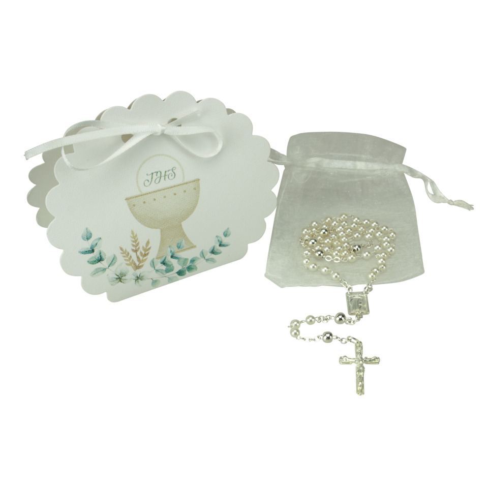 Schmuckset, Kette, Perlenkette, Kreuzanhänger, Säckchen