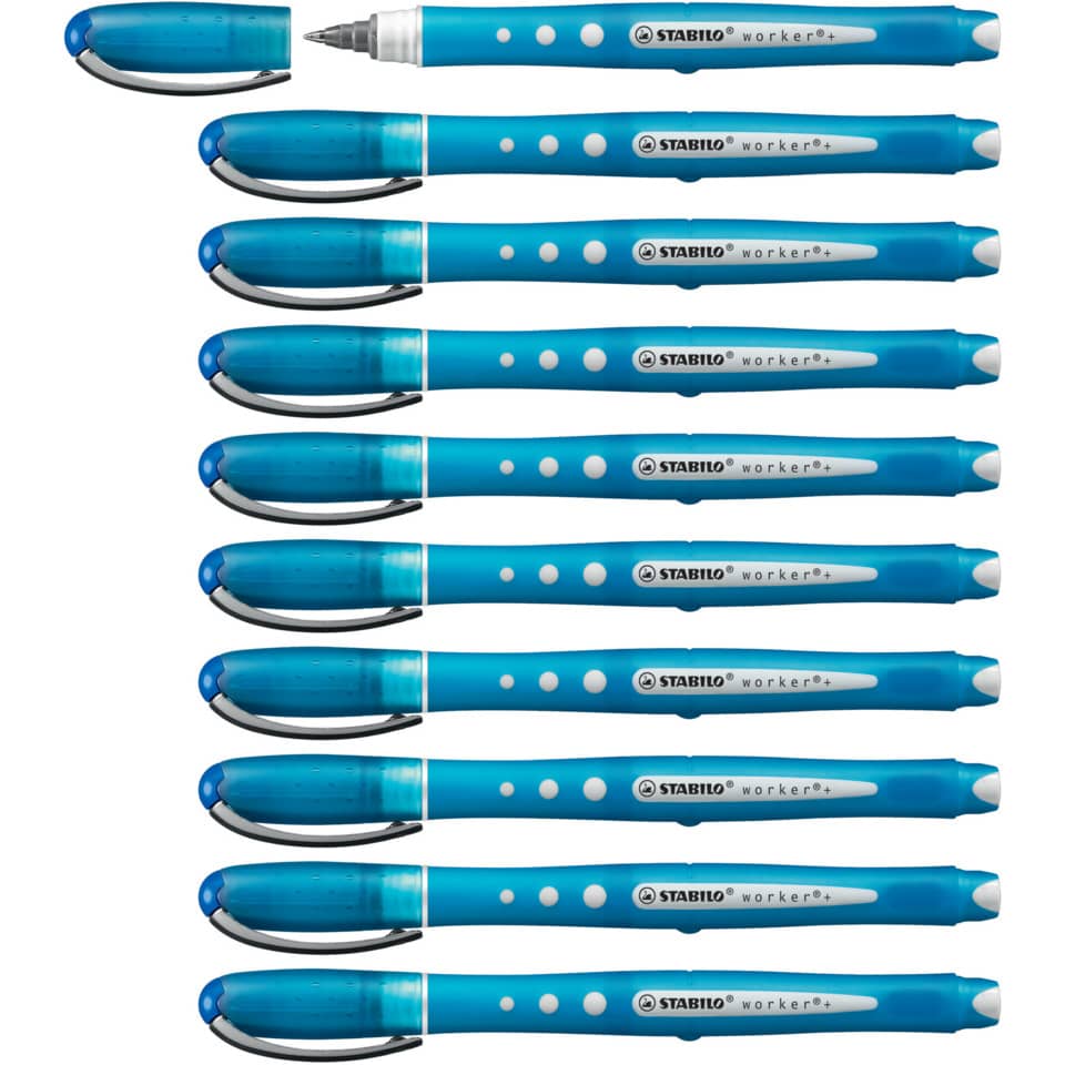 blauer Stift, Kugelschreiber, Stabilo, Stift mit Clip, blauer Filzstift
