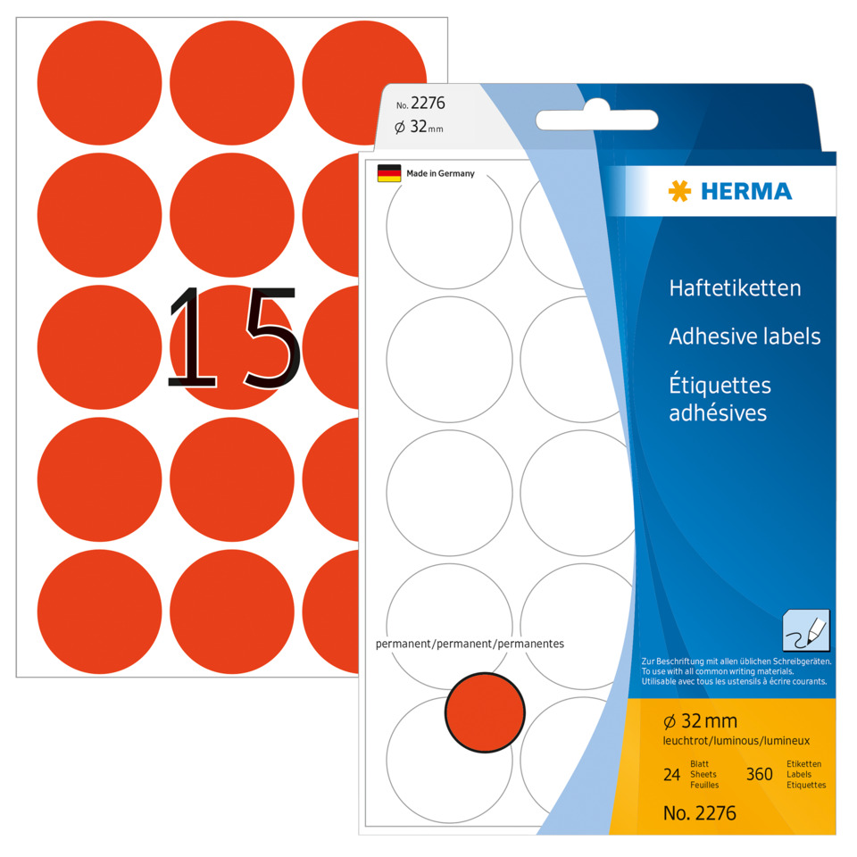 Haftetiketten, Punktaufkleber, runde Etiketten, orangefarbene Etiketten, Herma-Verpackung