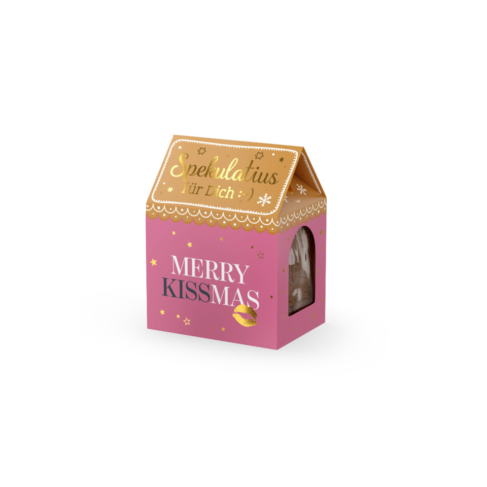 Keksverpackung, Merry Kissmas, rosa Box, Transparente Fenster, Gebäck