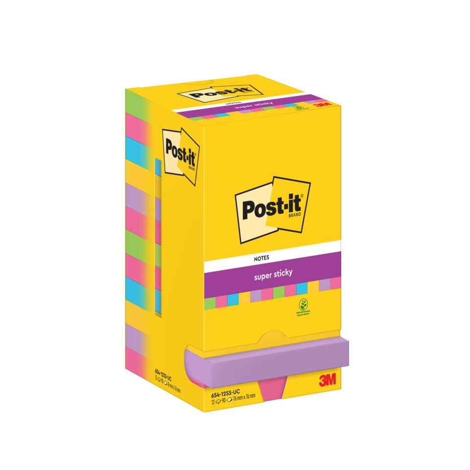 Haftnotizblock Super Sticky Ultra Colour, 76x76mm, 12x90 Blatt POST-IT 654-12SS-UC
