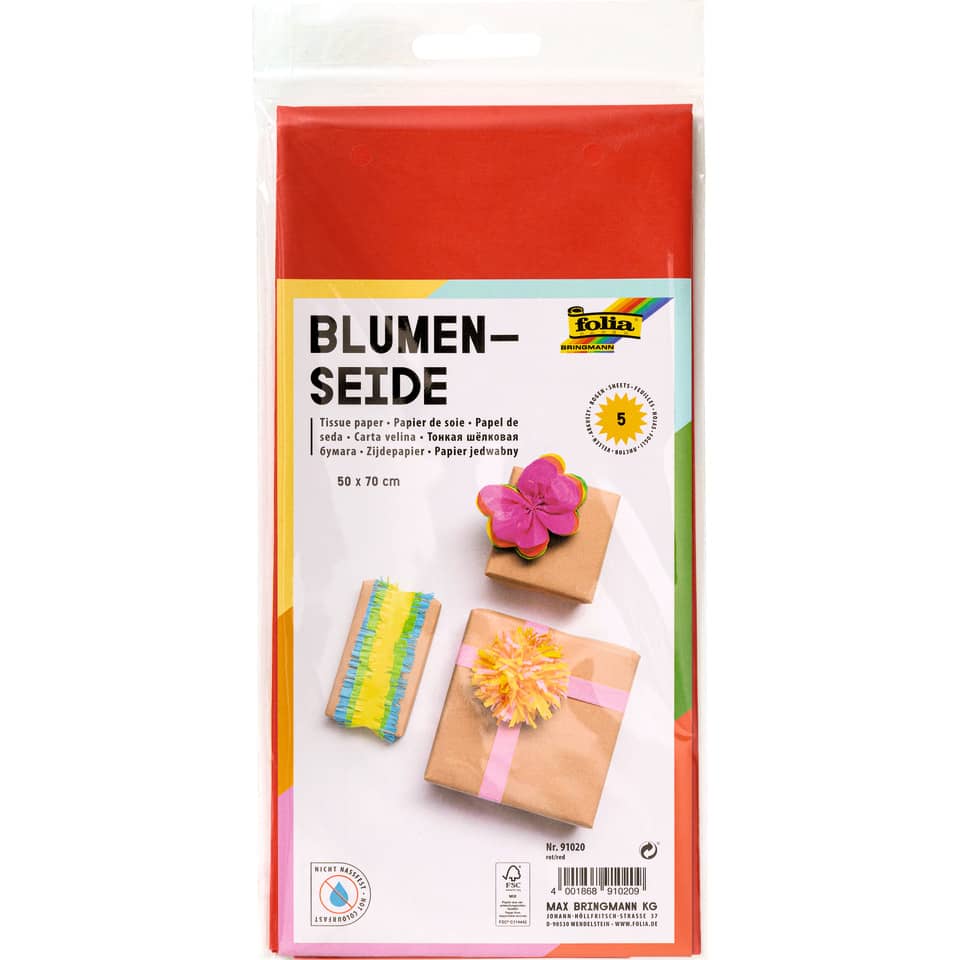 Blumenseide, 50 x 70 cm, 20g/m², 5 Bogen, rot (20) FOLIA 91020