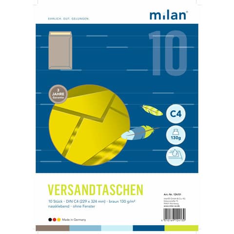Versandtasche, C4, 130g/m², nassklebend, 10 Stück, braun MILAN MILAN 124/01