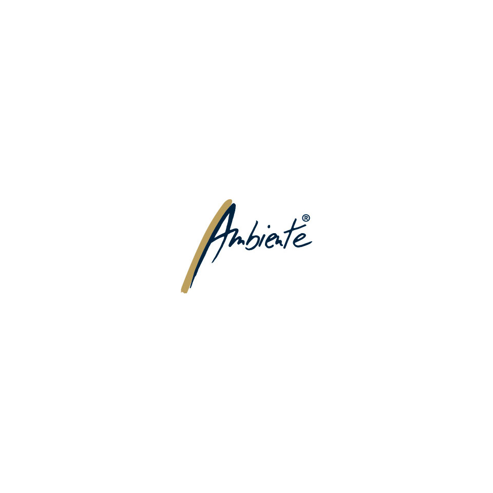 Logo, Ambienté, Markenzeichen, blauer Schriftzug, goldene Linie