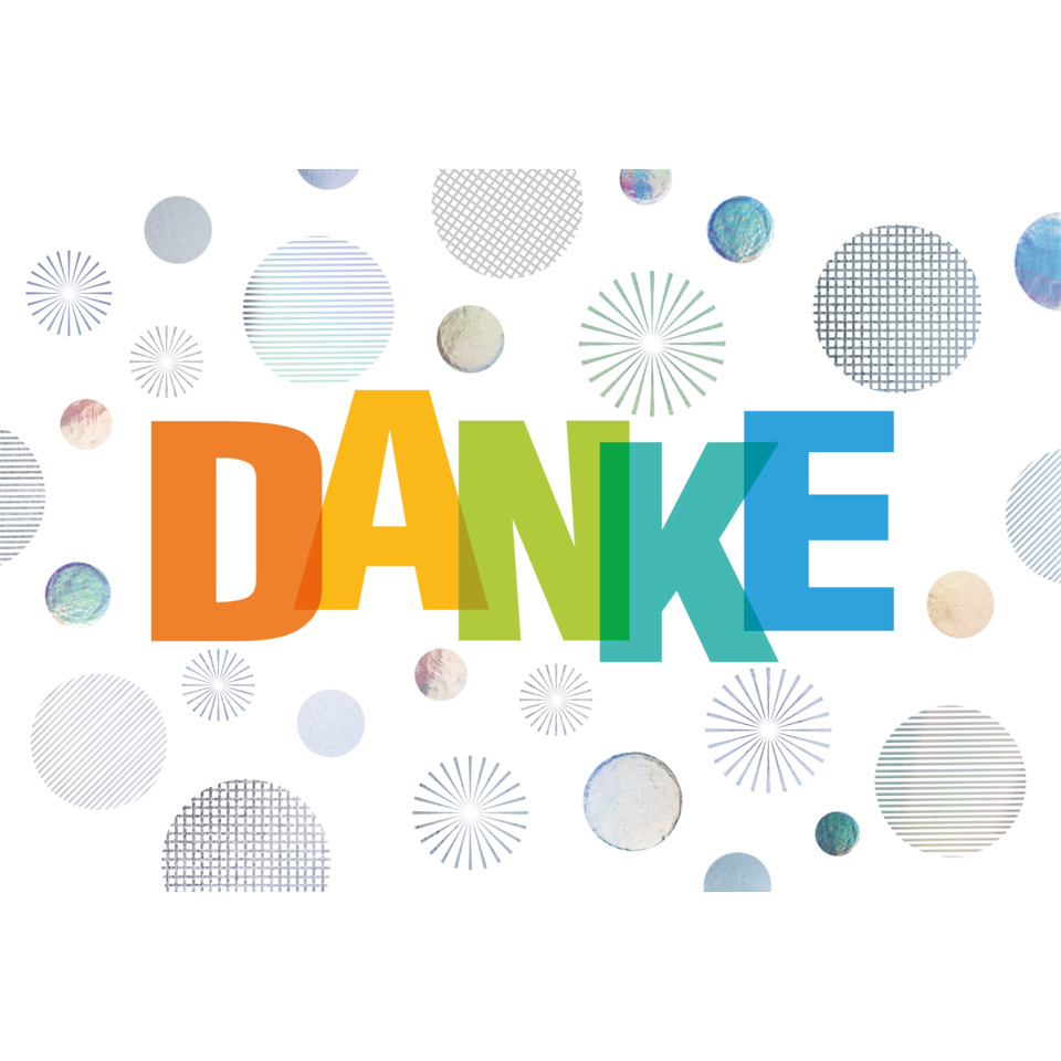 Danke, Grußkarte, Textgrafik, Farbenfrohe Buchstaben, Punktraster Muster