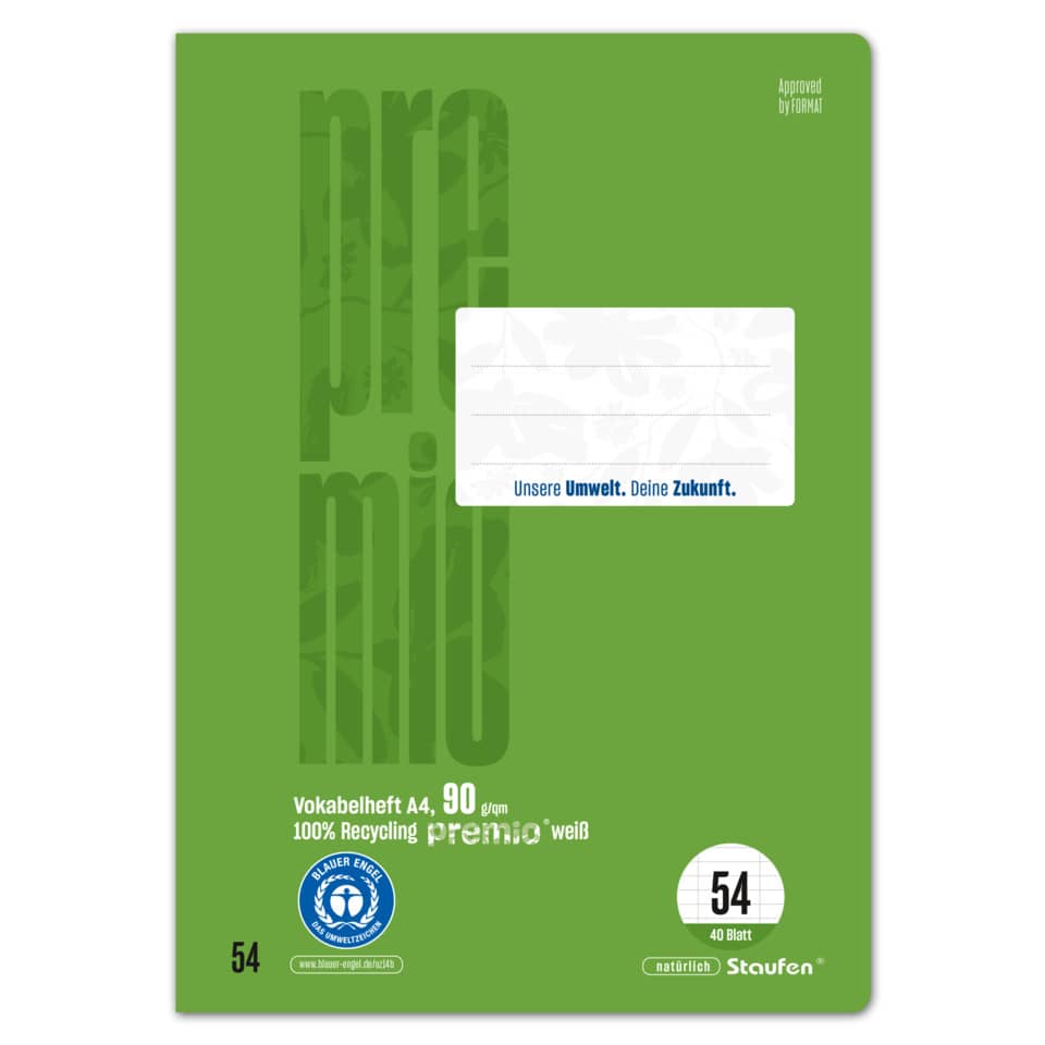 Grünes Notizheft, A4 Notizheft, Vokabelheft, Recyclingpapier, 80 g/m²