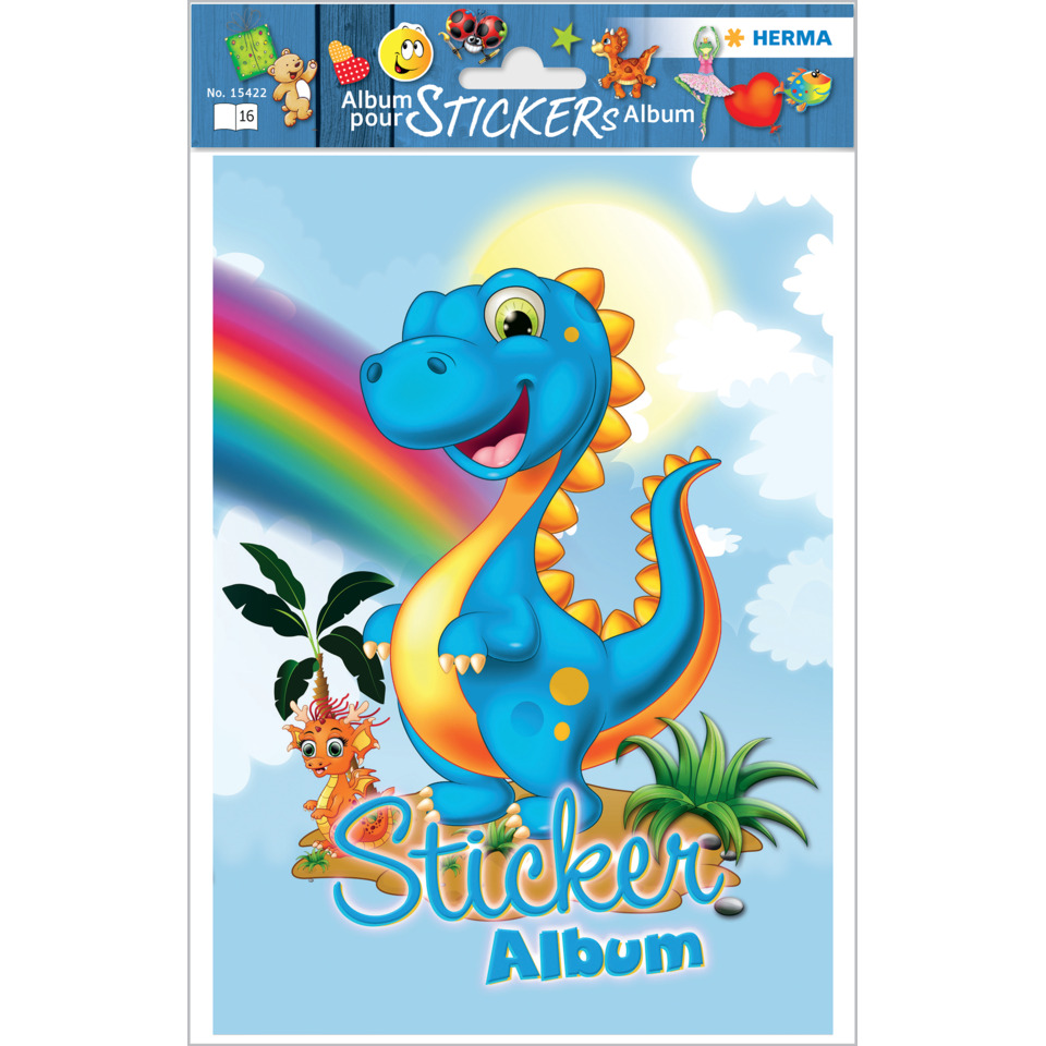 Dinosaurier, Stickeralbum, Drachenfigur, Regenbogen, Palme