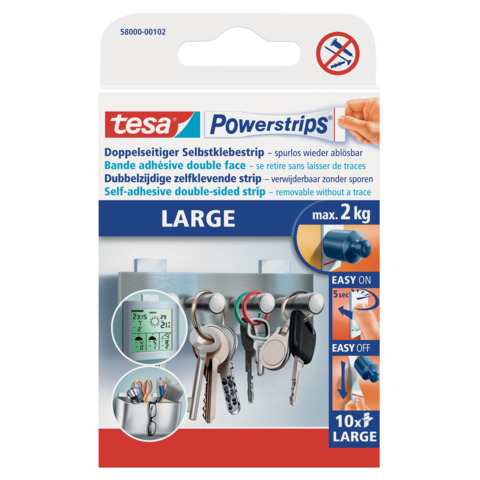 Klebestück Powerstrips® Large, wieder ablösbar, 15 x 81 mm, weiß, 10 Stück TESA 58000-00102-23