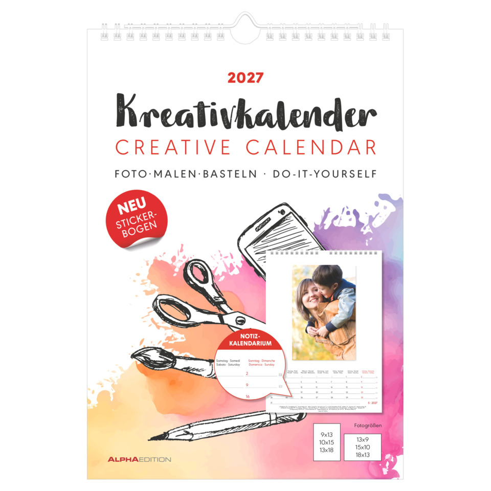 Kalender, Kreativkalender, Notizkalender, Acrylfarben, Schere
