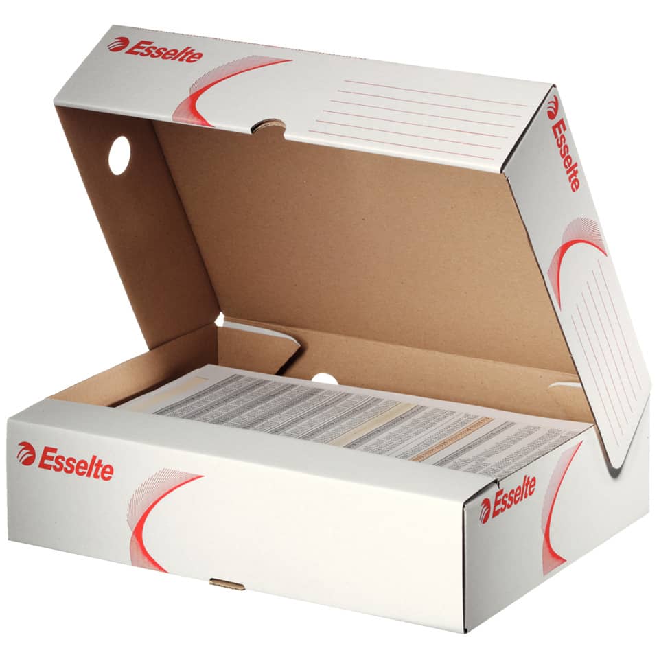 Box, Verpackung, Pappe, offene Box, Marke Esselte