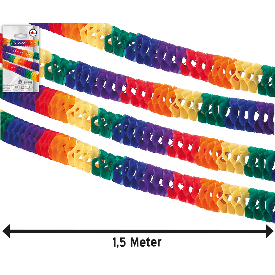 Papiergirlande, Aufhängedekoration, Regenbogenfarben, Gedrehte Ribbon, 1,5 Meter Länge