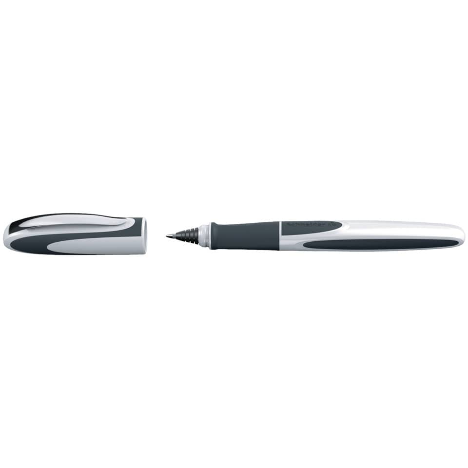 Rollerball-Stift, Tintenstift, Metallclip, nachfüllbar, Griffpolster, Kugelschreiber, Schreibgerät, Kappen-Schreiber, Grau-Weiß, Tintenroller