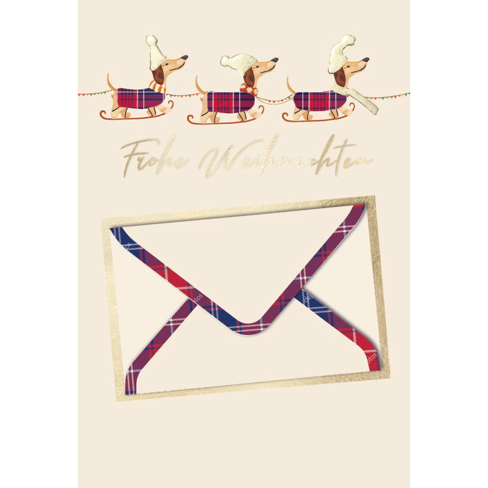 Weihnachtskarte, Drei Hunde, Laterne, Pferdekopf, Schalenelement