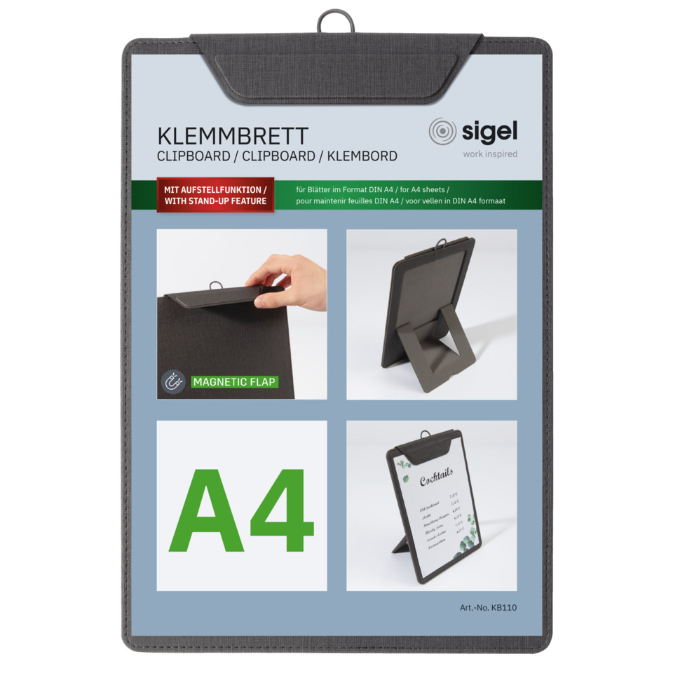 Clipboard, Klemmbrett, Magnetic flap, A4, Stand