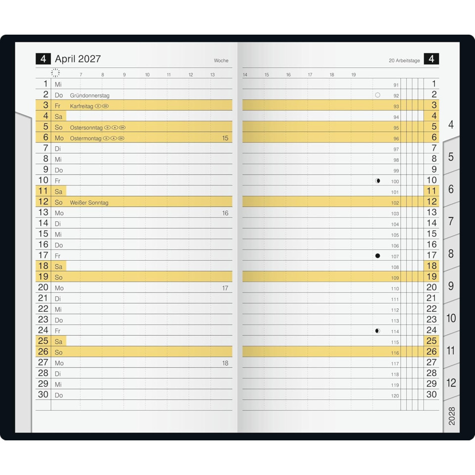 Terminkalender, Kalender, Wochenkalender, Quartalskalender, Gelb Highlight