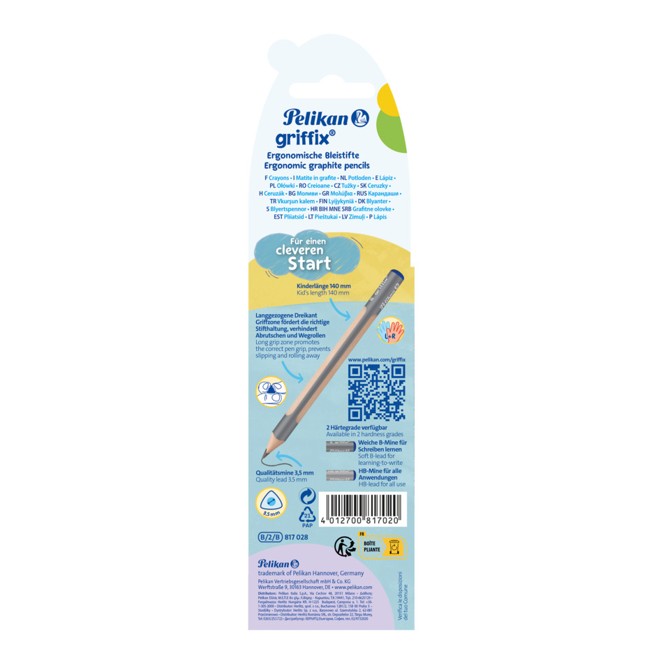 ergonomischer Bleistift, Graphitstift, HB-Lead, Kinderlänge 140 mm, mechanischer Stilstift