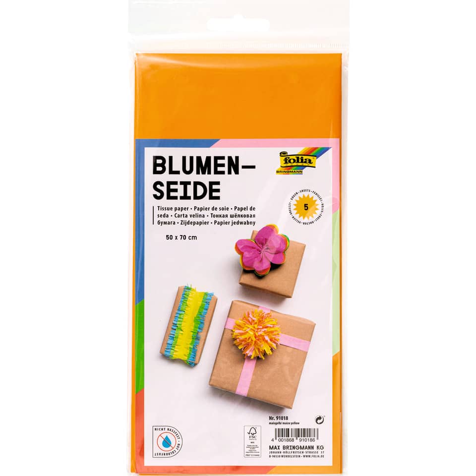 Blumenseide, 50 x 70 cm, 20g/m², 5 Bogen, maisgelb (18) FOLIA 91018