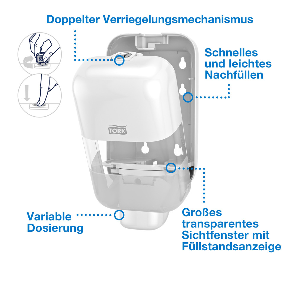 Wasserhahn, Spender, Wandspender, Befüllstand, Transparentes Sichtfenster