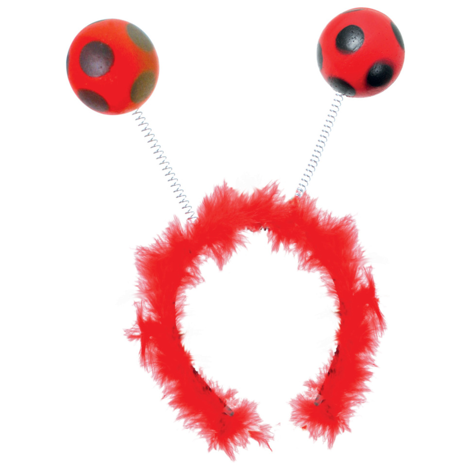 party-headband, federnhaarschmuck, roter-feder, sprungantenne, marienkäfer-ohren