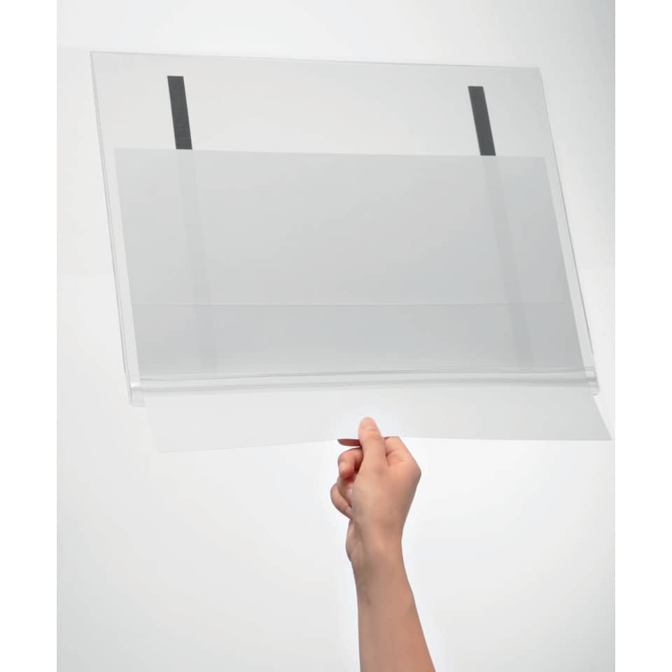 A4 display, wandhängend, transparent, handgreep, Clip-Halter