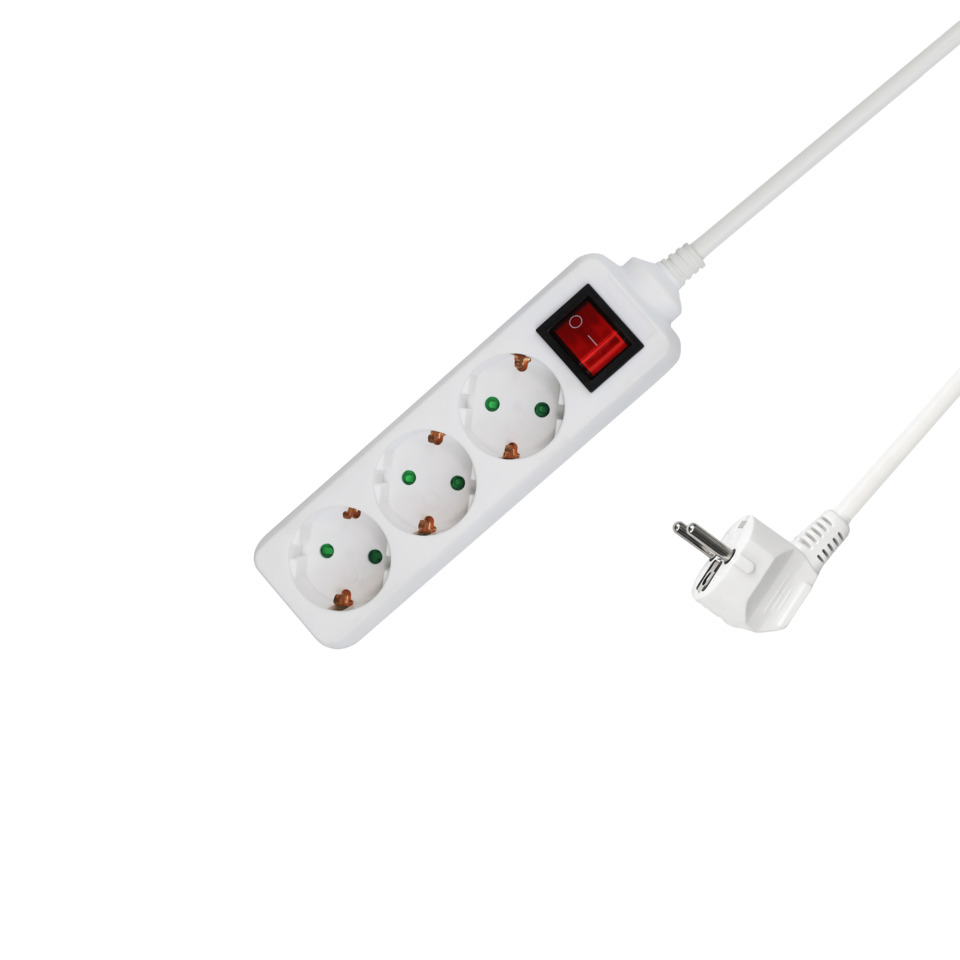 Mehrfachsteckdosenleiste, Schalter, EU-Stecker, Weiß, Netzkabel