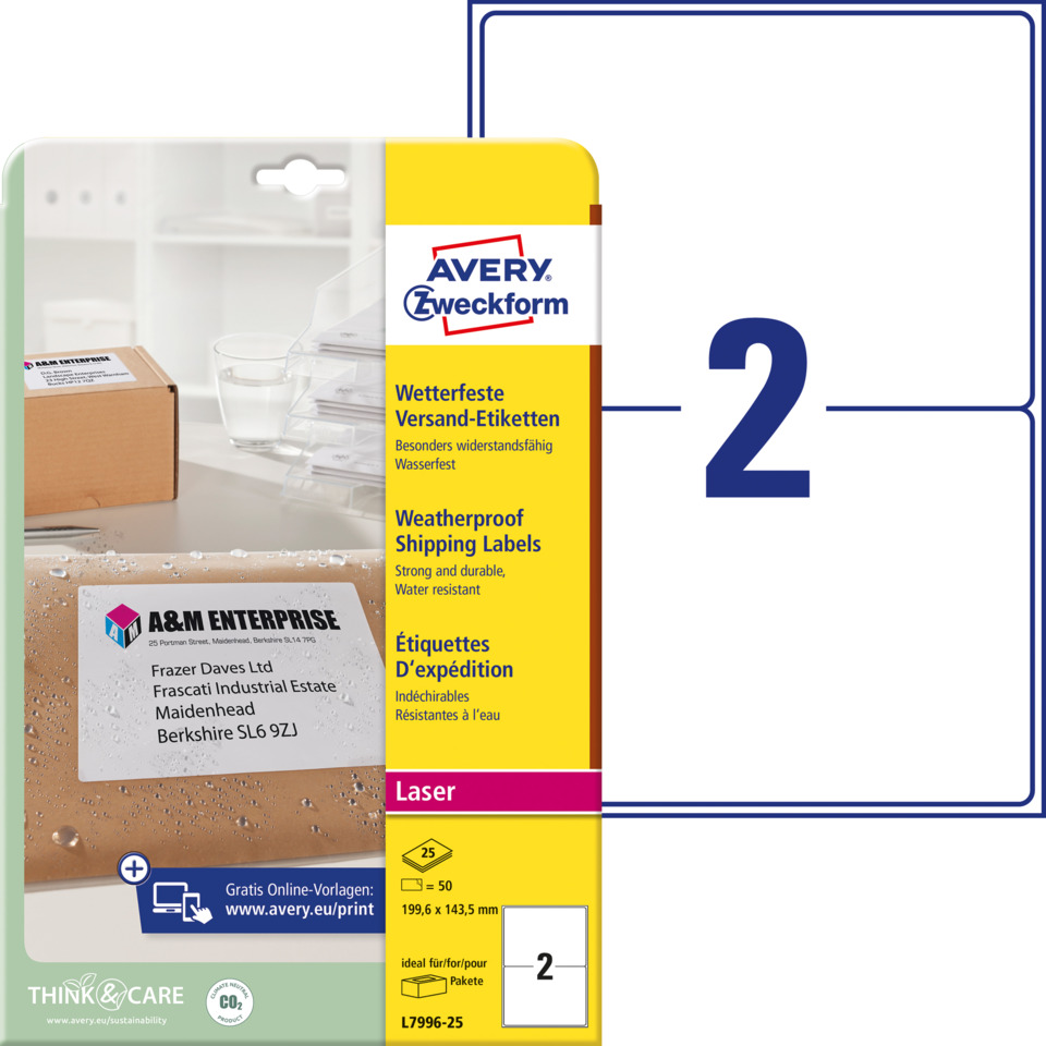 Versandetiketten, Wetterfest, Laser, Avery, Etiketten