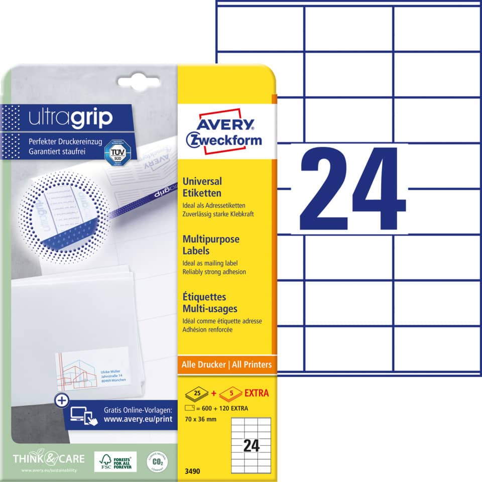 Etiketten, Universaletiketten, Multifunktionsetiketten, Druckereinzug, Druckerpapier