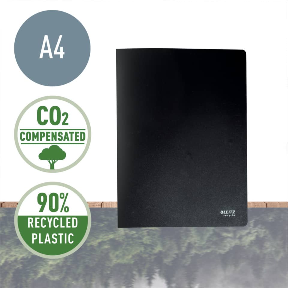 A4, Notizblock, schwarzer Einband, recyceltes Plastik, umweltfreundlich