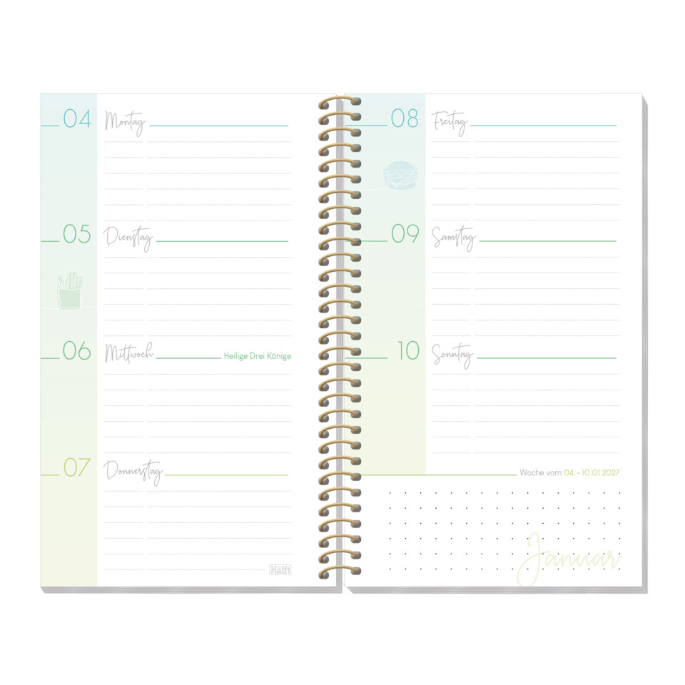 Planer, Kalender, Spiralbindung, Woche, Notizfläche