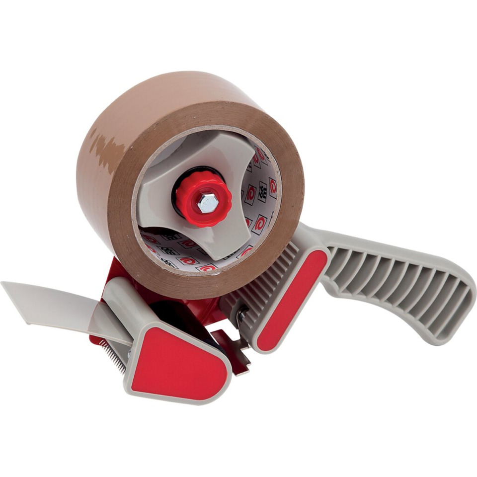 Klebebandspender, Abroller, Klebeband, Gummirollen, Rot-Grau