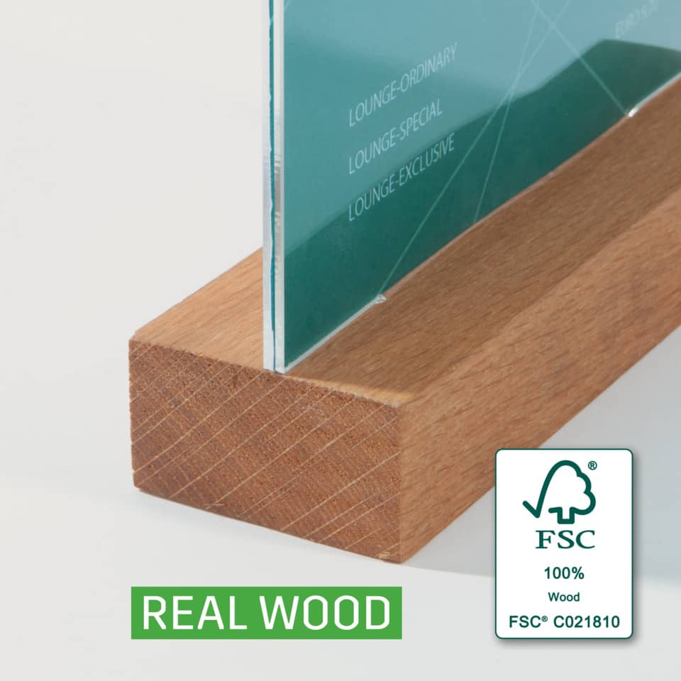 real wood, Holzblock, robust, Glasplatte, FSC 100% Holz