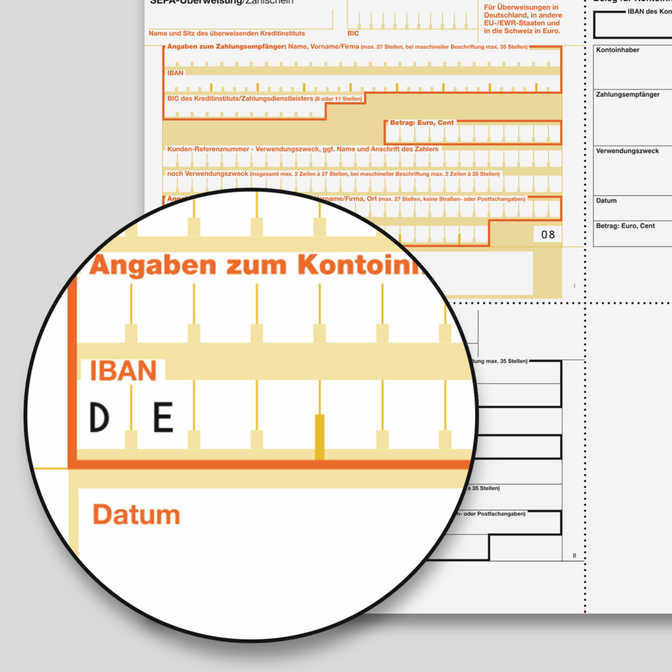 IBAN, D E, Datum, Konto, Formular